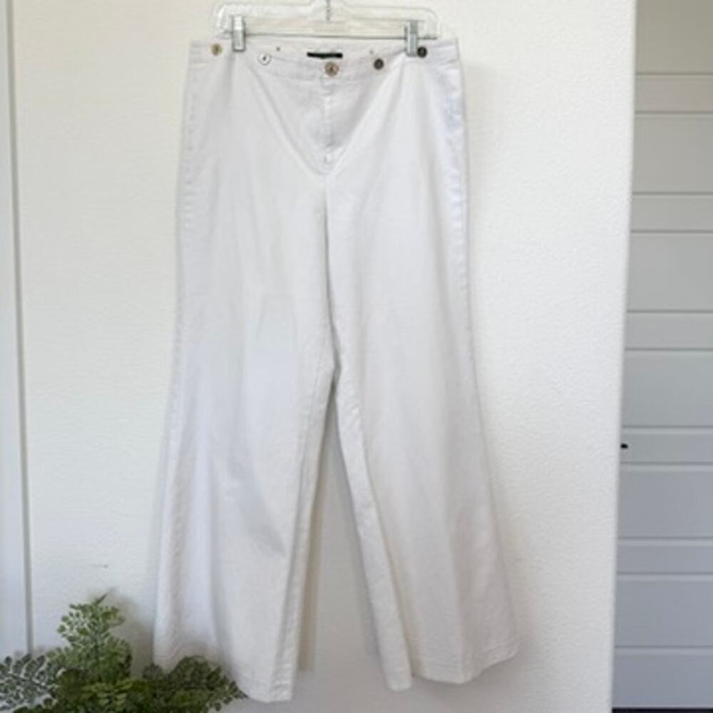 Classic LAUREN Ralph Lauren Wide Leg Pants White Cotton Stretch Size 14 Y2K